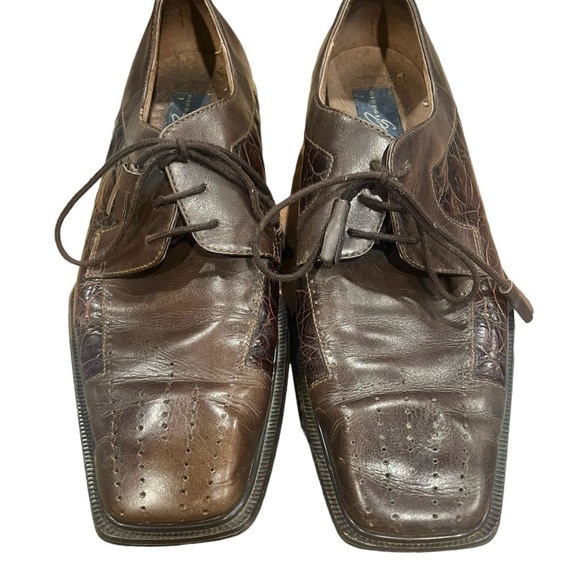 Giorgio Brutini Mens Shoes Square Toed Lace Embossing Size 10 Leather Brown - Picture 2 of 11